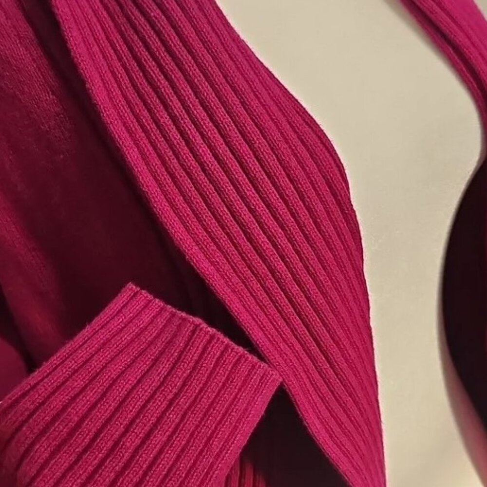 Chicos Open Front Sweater Cardigan Sz 2 L Magenta Shawl Collar Roxanne Excellent - Picture 4 of 12